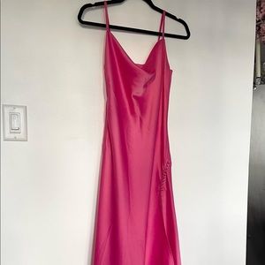 Fuchsia Satin Slip Midi Dress